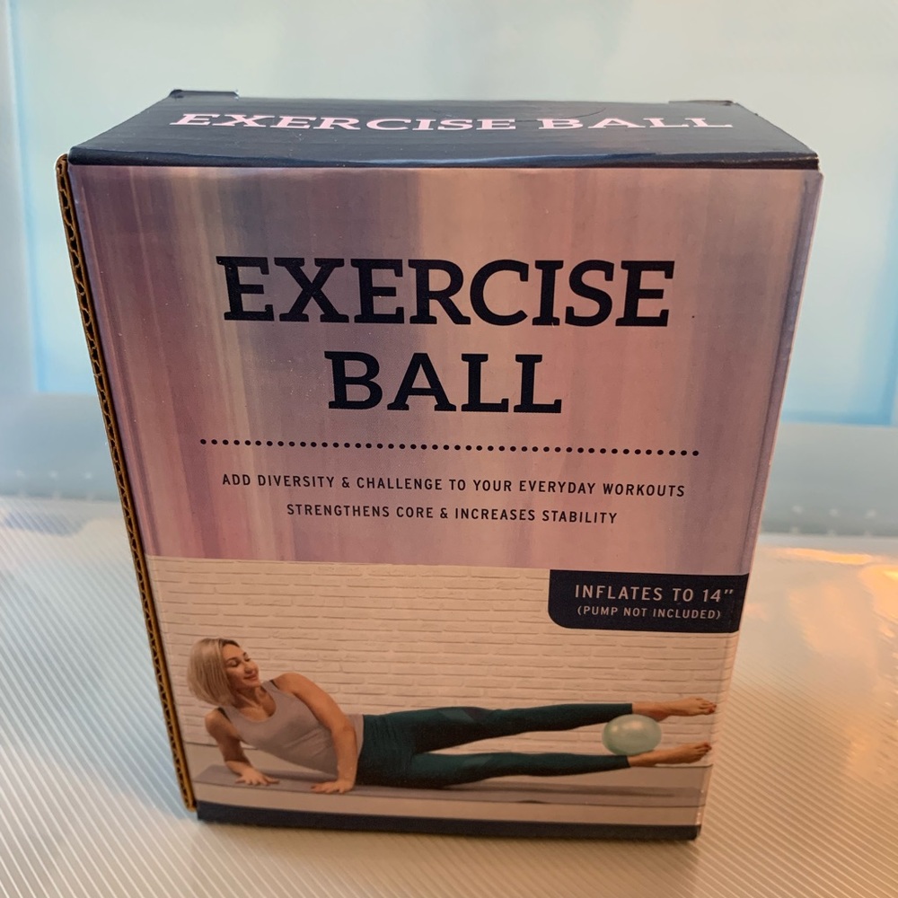 Exercise Ball. New in the box. Inflates to 14 inches (pump not included)